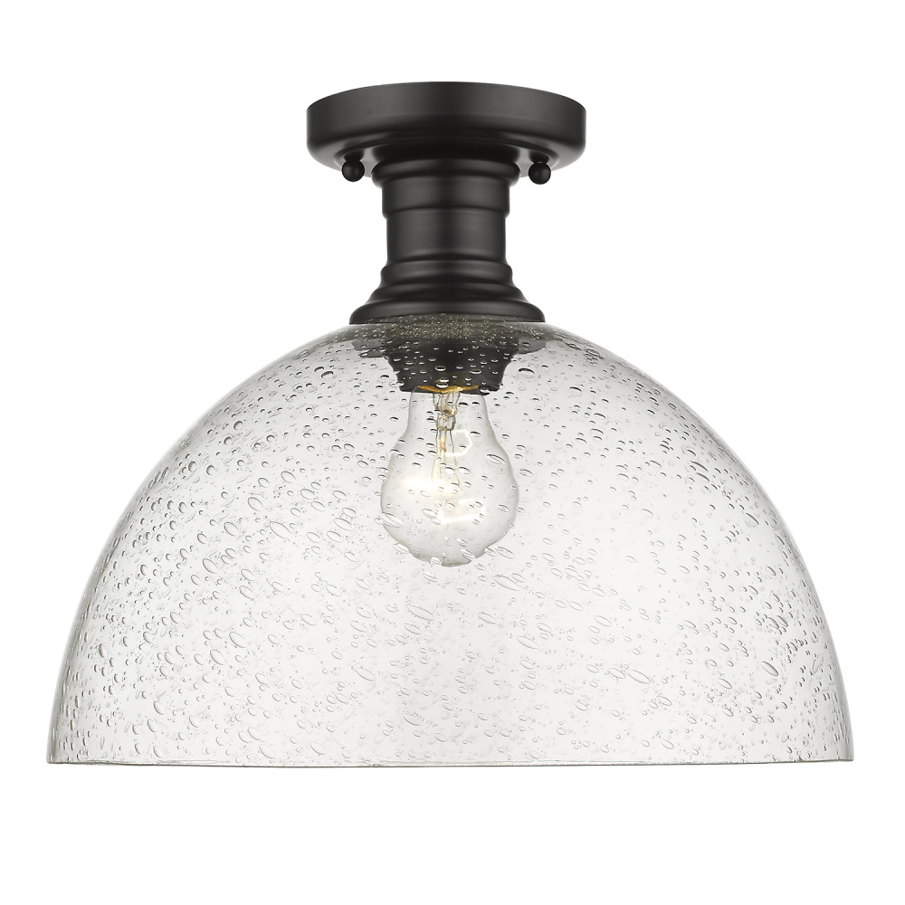 Yep by Golden Lighting Hines 1-light 14 in Semi-Flush Mount in Matte Black and Seeded Glass